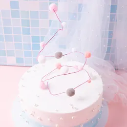 その他のお祝いパーティー用品1メートルの長いピンクのスパイラルアルミニウムワイヤーケーキのトッパーカラフルなPom-Pomの装飾の結婚式の誕生日DIYモデリングSWE