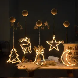 Strängar led jul sucker lampa snögubbe trädklocka fönster dekoration batteri box kreativ hängande christmass lampor lichterkette luces