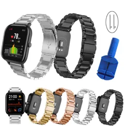 20mm Wymiana Zegarek Zegarek Zegarek Stalowy Pasek Metalowy Do Huami Xiaomi Amazfit GTS BIP GT Smart Watch Paski z akcesoriami Pinów H0915