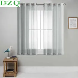 DZQ Sheer Krótka kurtyna do Kuchenna Kurtyna Okno Kuchnia Pół Okno Salon Solidna Voile Curtain Panele Sypialni Tulle 210712