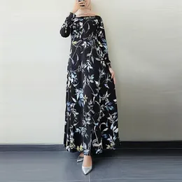 Grundlegende Freizeitkleider Freizeitkleider Mode Frauen Retro Dubai Langarm Floral Bedrucktes Hijab Türkei Kleid Rundhals Maxi Vestidos Robe Musulman#g3 F00X