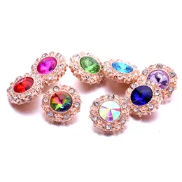 Wholesale Gold Plated Rhinestone flower Ginger Snap Button Clasps Jewelry Findings Zircon Charms 18MM Metal Snaps Buttons factory supplier