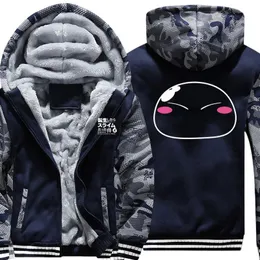 Męskie bluzy bluzy US Rozmiar Kapturem Anime Tensei Shitara Slumi Datta Ken Bluza Camouflage Rękaw Z Kapturem Navy Blue Coat Jacket Dr