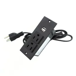 Furniture Component American Janpanese Standard 3 Poles 2M Power Cord Plug Sofa Desktop Socket Outlet AC125V 50-60Hz 12A with Double USB Charging Ports Indoor Use