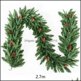 Festliche Lieferungen Gardenchristmas Künstliche Rankengirlande, 2,7 m, für Weihnachten, Zuhause, Party, Urlaub, Dekoration, Rattan, dekorative Blumen, Kränze, Tropfenlieferung