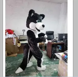 Black Husky Dog Fursuit Mascot kostym passar Halloween
