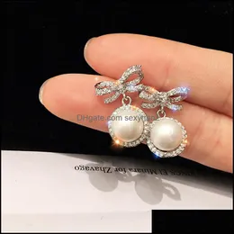 Stud Earrings Jewelry S1439 Fashion S925 Sliver Post Rhinstone Bowknot Faux Pearl Dangle Drop Delivery 2021 0Pv9N