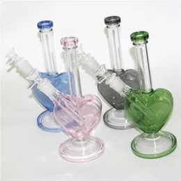 Forma do coração rosa verde azul cor cachimbos de água bongos de vidro cachimbos de água plataforma de petróleo Dab Rigs com 14mm tigelas de ervas secas para fumar