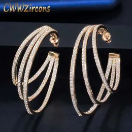 3 Circle Bling Cubic Zirconia Pave Luxury Yellow Gold Color Big Round Geometric Turtle Hoop Earrings for Women CZ581 210714