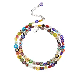 Hip Hop Chain Jewelry Necklaces Retro Colorful Glass Beaded Daisy Necklace Hand String for Men Women