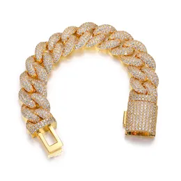 Мужские браслеты желто -белое золото, покрытое льдом, полный CZ15 мм 7/8 -дюймовый Bling Cz Stone Comban Links Bracelet для мужчин хороший подарок