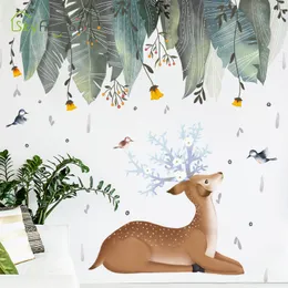 Nordic Wall Stickers Deer Leaves Małe Świeże Naklejki Home Decor Salon Sypialnia Dekoracje Samoprzylepne Naklejki Dekoracja 210308