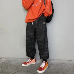 Męskie spodnie Plaid Casual Pant Mężczyźni Luźna Moda Sznurka Joggers Mężczyzna Koreański Spodnie Sportowe Jogging 2021 Chłopcy Młodzież