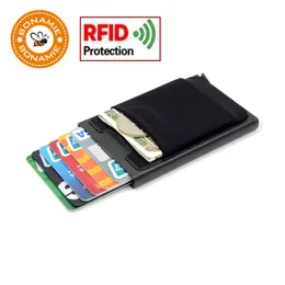 Fall plånbok med elasticitet bakficka RFID Tunna metall plånbok affärer