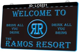 LC0221 مرحبا بكم في Ramos Resort Drink Bar Light Light Engraving 3D