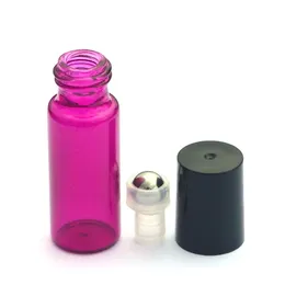 2022 new Colorful 5ml ROLL ON GLASS ESSENTIAL OIL BOTTLE Perfume stainless steel Roller ball fragrance bottle 200pcs free dropper DHL