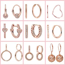 Nya Silver Kvinnor Örhängen Stud Fit Pandora plata de ley 925 Original Sparkling Rose Gold Hoop Örhängen För Dam Örhänge DIY Fine Smycken