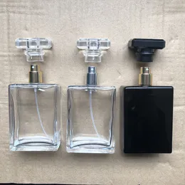 Novo tipo 100ml quadrado vazio transparente preto frasco de perfume de óleo essencial com spray de névoa fina para aromaterapia cosmética