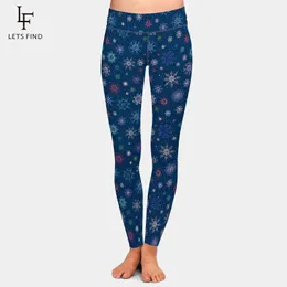 LetsFind Ankomst Vinter Kvinnor Snöflingor Utskrift Leggings Hög midja Mjuka bekväma Fitness Elastiska Leggings Plus Storlek 211117