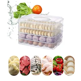 Kitchen Accessories Food Storage Box Dumpling Organizer Refrigerator Fresh-keeping Box Transparent Sealed Portable Can Stacked 210309