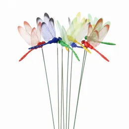 50pcs/lot 8CM Artificial Dragonfly Garden Decoration Outdoor 3D Simulation Dragonfly Stakes Yard Plant Lawn Decor Stick WLY BH4695