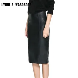 Skirts Autumn Winter High Waisted Synthetic Leather Midi Pencil Zipper Back Split Business Women PU Slim Fit Knee