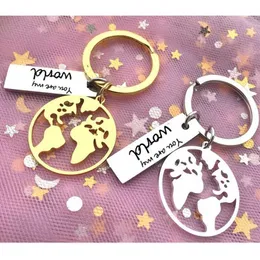 Hollow Earth Keychain Man Cute Funny Key Chain Women Stainless Steel You Are My World Letter Key Ring for Pants Jewelry Breloks G1019