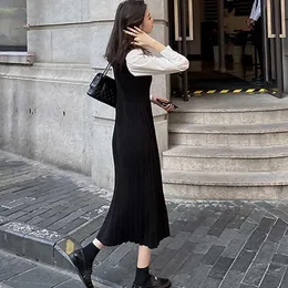 Casual Dresses One-Piece Woman Pleated Dress Korean Long Sleeve Knitted Sweater 2021 Women Spring Autumn KniDress Lady233Y