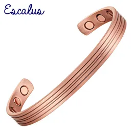Escalus Simple Lines Vintage Men Bangles Powerful Bio Health Magnetic Women Bangle Antique Pure Copper Charm Bangle Wristband Q0717