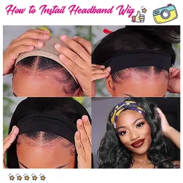 Losowa fala krótka peruka z pałąkiem dla czarnych kobiet Brak koronkowe peruki frontal
