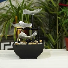 Minimalist 3-Story Fountain Indoor Waterfall Desktop With Power Switch Automatic Water Pump Reflective Lighting 211101