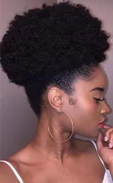 Suff Afro Curly Chignon Extension Drawstring Curto Afro Kinky Pony Cauda Clipe em No Africano Humano Cabelo Cabelo Peças Natural Preto