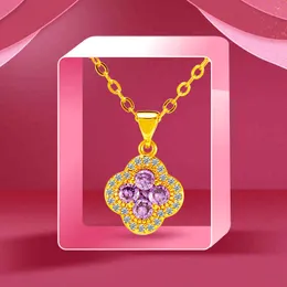 Brass Gold Plated Diamond Inlaid Lucky Grass Pendant Exquisite Technology Imitation Lady Jewelry Live