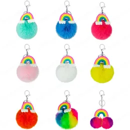 Kreativer Pompoms-Schlüsselanhänger, Regenbogen-Plüsch-Haarballen-Schlüsselanhänger, dekorativer Anhänger für Frauen, Taschenanhänger, Zubehör, Auto-Schlüsselanhänger