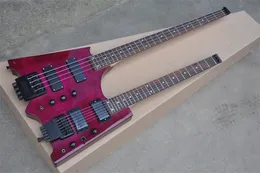 Headless 6 + 4 Strängar Double Neck Purple Body Electric Gitarr, Rosewood Fretboard, Tremolosystem, Ge anpassade tjänster