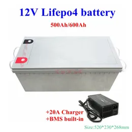 12 V 500AH 600AH LIFPO4 Bateria de Lítio 12V BMS 4S para RV Inversor Solar Energia de Energia Motor Casas de Emergência Sistema + 20A Carregador