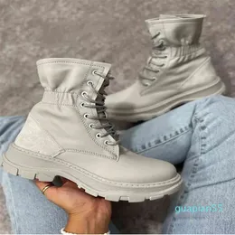 Moda-outono e inverno branco preto chunky plataforma plataforma de peúga botas esticar sapatos de tecido mulheres mid-bezerro de espessura salto de espessura chelsea botins