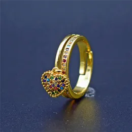 Nova Moda 6 estilos Anéis em forma de coração para mulheres cor ouro ajustável anel festa de casamento aniversário jóias presente