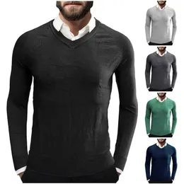 Men's T-Shirts Split Size Large Autumn Winter Sexy V-neck Long Sleeve Sweater Slim Fit Pullover Knitted Bottomed Shirt With Top