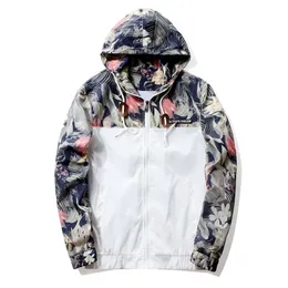Floral Jacket Autumn Mens Hooded Jackets Slim Fit Long Sleeve Homme Trendy Windbreaker Coat Brand Clothing Drop 211214