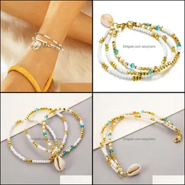 Anklets Jewelry Bohemian Mti-Layer Cowrie Shell Charm Beaded Anklet Women Beach Ankle Bracelet on the Leg Womans Aesories Drop Delivery 2021