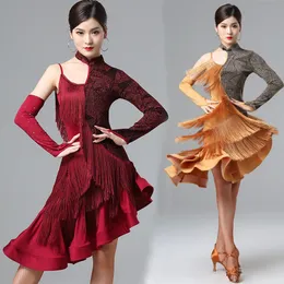 Sexy One Sleeve Latin Dance Dress Women Fringe Dress Dance Clothes Competition Costume Party Wear Rumba Dress Latin Dresses 1343