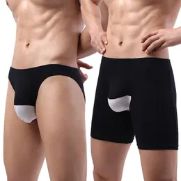 Underbyxor Män Lång Boxer Underkläder Briefs Antibakteriell Mesh Scrotum Pocket Man Sport Shorts Man Sexiga Mysiga Panties Set