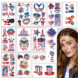 Fjärde juli Tidigare tatuering Independence Day Tatueringar Amerikanska flaggan Design USA Klistermärken för Labor Day Memorial Day Party Supplies