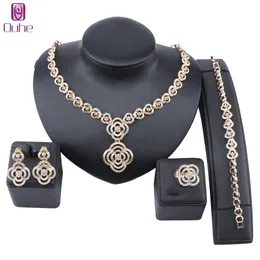 Neue Mode Dubai Gold Kristall Schmuck Frauen Afrikanische Perlen Set Nigerianischen Braut Hochzeit Zubehör Schmuck Sets