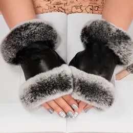 100％レザーグローブ女性シープスキンタッチスクリーン冬の厚い暖かいブランドの手袋