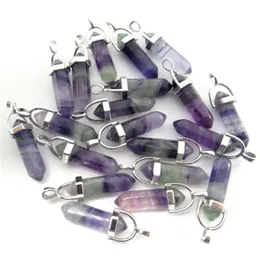 Natursten Fluorit Quartz Crystal Turquoises Lapis Tiger Eye Chakra Hänge för DIY Smycken Göra halsband Tillbehör24PCS 201013