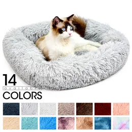 Square Cat Bed House Cats Cats Dog Mat inverno inverno caldo cani da letto cucciolo nido morbido lungo peluche cespuglio pet portatile per animali domestici gatti cestino 210713