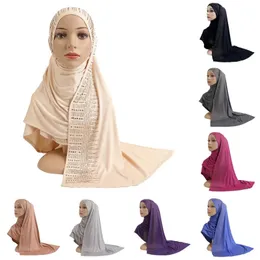 Glänsande varmborrning Turban Long Scarf Muslim Kvinnor Hijabs Sjalar Huvudbonader Islamic Arabiska Kvinnliga Headscarf Scarves 165 * 52cm