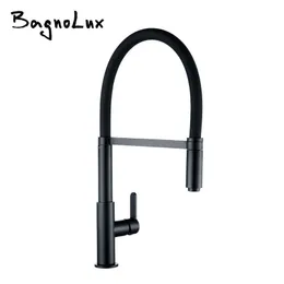 High Arch Single Hole Single Handle Pull Down Sprayer Docking Kitchen Faucet Alba Matt Black Mixer Sink Tap with Spray Head 210724